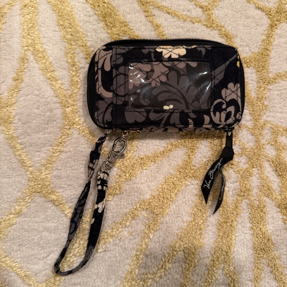 Vera Bradley Black and Gray Floral Wristlet
